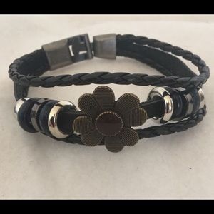 Black unisex braided leather bracelet